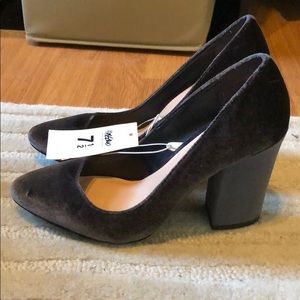 Grey Velvet Block Heel